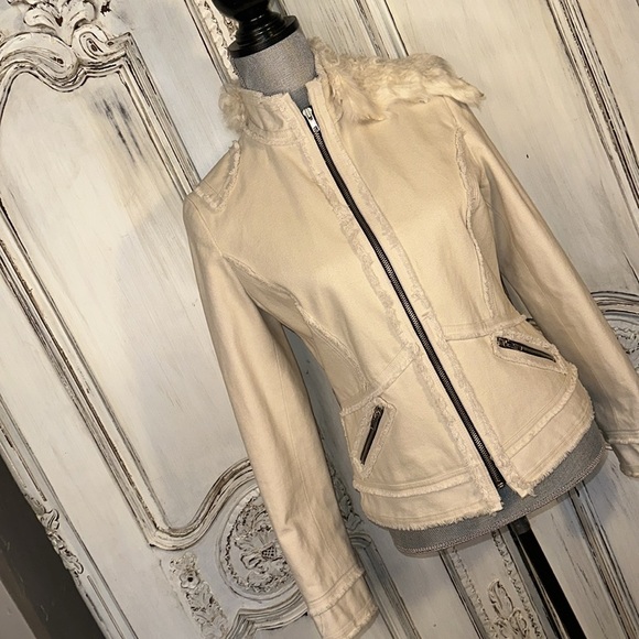 Donna Sui Milano Italy Raw Details Asymmetrical Authentic Fur Collar Jacket S/8 - Picture 2 of 15